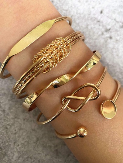 5pcs/set Round & Knot Decor Cuff Bangle