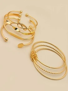 5入組/套圓形和結飾開口手鐲 - 金黃色 - 查看 2