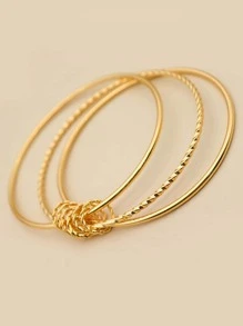 5入組/套圓形和結飾開口手鐲 - 金黃色 - 查看 3