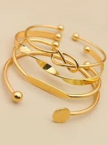 5入組/套圓形和結飾開口手鐲 - 金黃色 - 查看 4