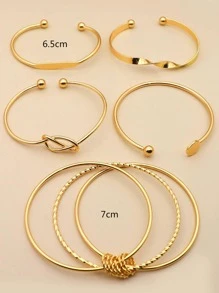 5入組/套圓形和結飾開口手鐲 - 金黃色 - 查看 5