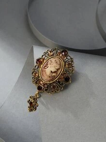 Trâm cài áo thiết kế hình bầu dục trang trí hình & rhinestone - Đồng - Xem 1