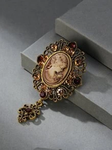 Trâm cài áo thiết kế hình bầu dục trang trí hình & rhinestone - Đồng - Xem 3