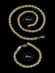 Men Twist Design Necklace & Bracelet - Yellow Gold - View 3