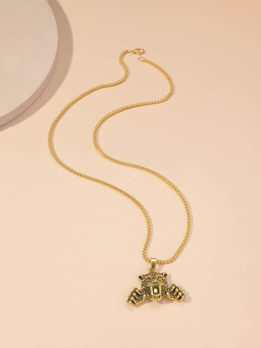 Tiger Pendant Necklace - Bronze - View 1