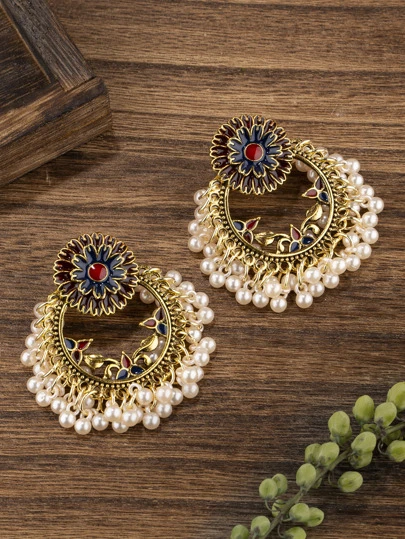 Faux Pearl Tassel Drop Earrings