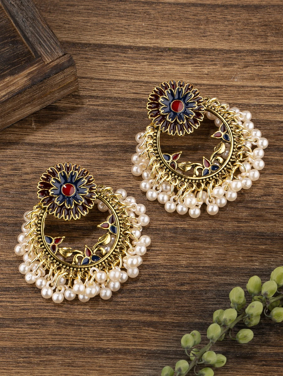 Faux Pearl Tassel Drop Earrings - Multicolor - View 1