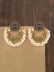 Faux Pearl Tassel Drop Earrings - Multicolor - View 3