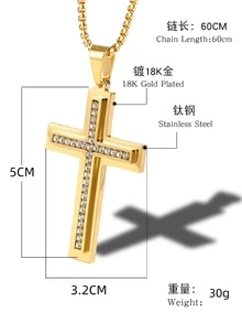 Hombres Collar con diamante de imitación accesorio cruz - Amarillo Oro - Ver 5