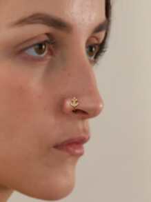 Cuff de nariz zirconia cúbica con diseño de ancla - Amarillo Oro - Ver 1