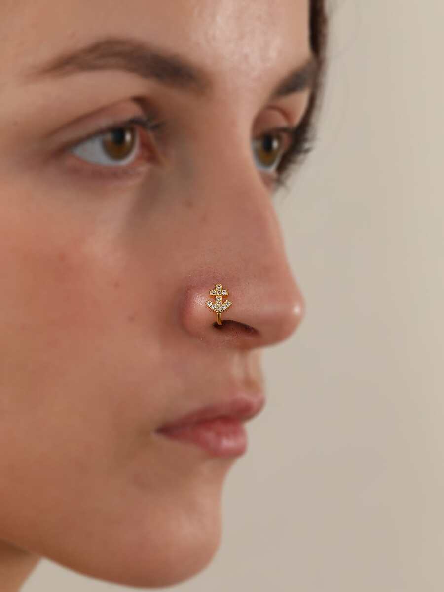Cuff de nariz zirconia cúbica con diseño de ancla - Amarillo Oro - Ver 1