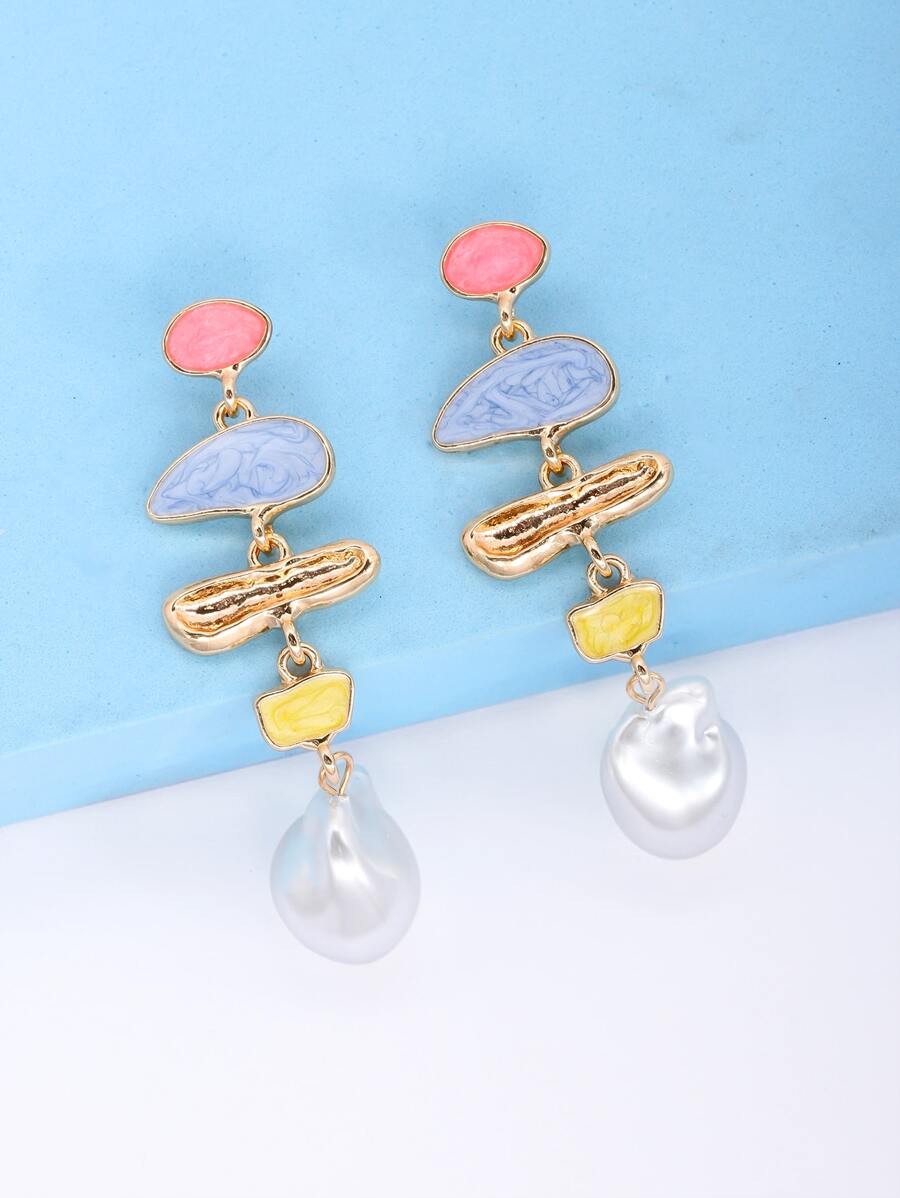 juran 1 Pair Oil Drop Faux Pearl Pendant Earrings, Gift Jewelry For Women - Pink - View 1