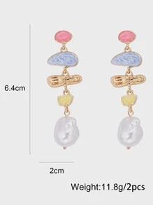 juran 1 Pair Oil Drop Faux Pearl Pendant Earrings, Gift Jewelry For Women - Pink - View 2