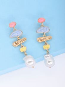 juran 1 Pair Oil Drop Faux Pearl Pendant Earrings, Gift Jewelry For Women - Pink - View 3