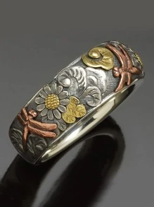 Anillo de decoración de flores y libélulas de moda y popular para hombres, material de aleación de estilo Punk Hip Pop para regalo de joyería y para un aspecto elegante - Multicolor - Ver 3