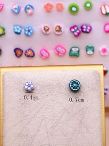 50 对/套随机颜色水果和花朵设计耳钉情人节 - 彩色 - 查看 4