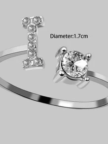 1入組水鑽字母裝飾戒指 - 銀色 - 查看 3