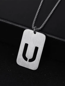 Thép Không Gỉ Thời Trang Chữ Chi Tiết Hình Học Mặt Dây Chuyền Vòng Cổ Nam Cho Trang Trí Hàng Ngày - Bạc - Xem 8