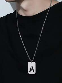 Thép Không Gỉ Thời Trang Chữ Chi Tiết Hình Học Mặt Dây Chuyền Vòng Cổ Nam Cho Trang Trí Hàng Ngày - Bạc - Xem 1