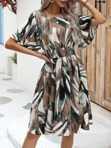 SHEIN LUNE Allover Print A-line Dress - Multicolor - View 5