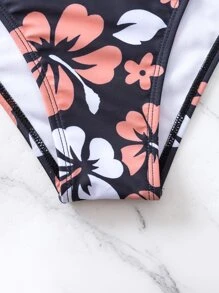 SHEIN Swim Summer Beach Floral Print Bikini Set Knot Shoulder Surplice Tank Bra & High Waisted Bottom 2 Piece Bathing Suit High Waisted Bathing Suit - Multicolor - View 8