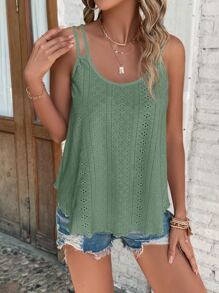 SHEIN LUNE Áo khoác và áo lót dành cho xe tăng nữ Tranh thêu màu trơn Boho - màu xanh lá - Xem 5
