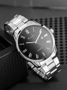 1入組男士圓形指針日期石英手錶和1入組極簡手環