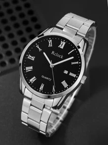 1入組男士圓形指針日期石英手錶和1入組極簡手環