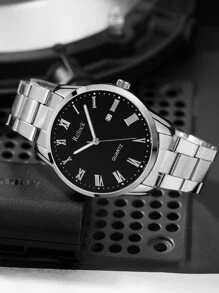 1入組男士圓形指針日期石英手錶和1入組極簡手環