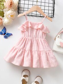 Bebé Vestido de tirantes bajo con fruncido - Rosa Pálido - Ver 2