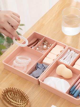 BASIC LIVING 1 件装塑料抽屉收纳盒，粉色，家用多功能收纳盒