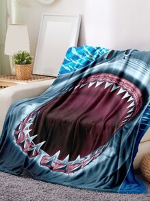 1pc Shark Pattern Blanket, Cartoon Fabric Soft & Warm Blanket For Living Room & Bedroom, Home Decor - Multicolor - View 2