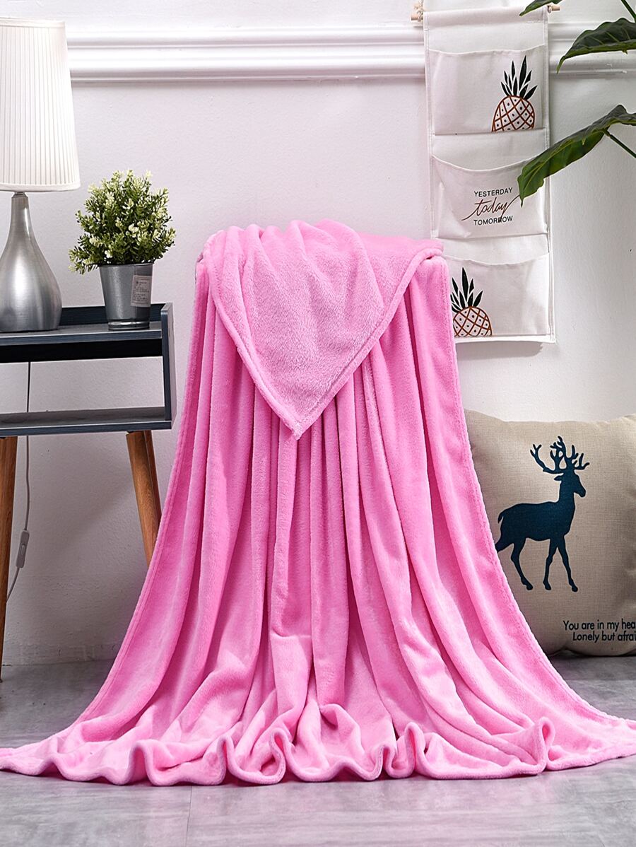 1入組粉色蓋毯適用於沙發和床極簡主義絨布蓋毯 - 粉色 - 查看 1