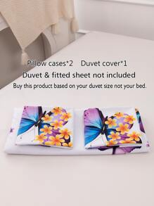 3入組/套花卉和蝴蝶圖案被套套裝1入組被套和2入組枕套家居布藝床上用品四季皆宜 - 彩色 - 查看 4