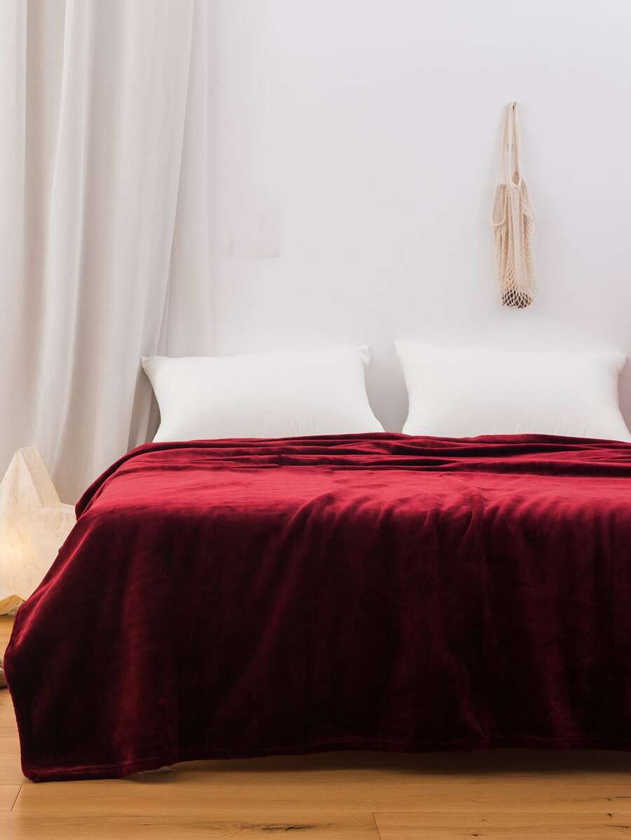 1 Đồng Màu Chăn, Tối Giản Nỉ Mềm Mại & Chăn Ấm Áp Cho Phòng Khách & Phòng Ngủ, trang Trí Nhà Cửa - Đỏ - Xem 1
