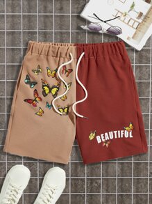 Manfinity Men Butterfly & Letter Graphic Drawstring Waist Shorts - Multicolor - View 1