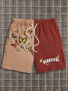Manfinity Men Butterfly & Letter Graphic Drawstring Waist Shorts - Multicolor - View 3