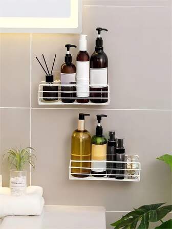 1入組鐵製浴室掛架簡約白色壁掛式浴室儲物架