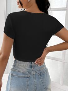 SHEIN EZwear Solid Square Neck Crop Tee - Black - View 2