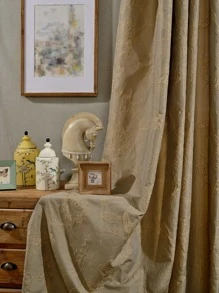 1入組花卉提花窗簾臥室和客廳現代滌綸遮光窗簾 - 駝色 - 查看 5