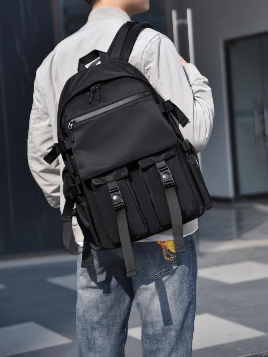 Men Release Buckle Decor Casual Daypack - Black - View 1