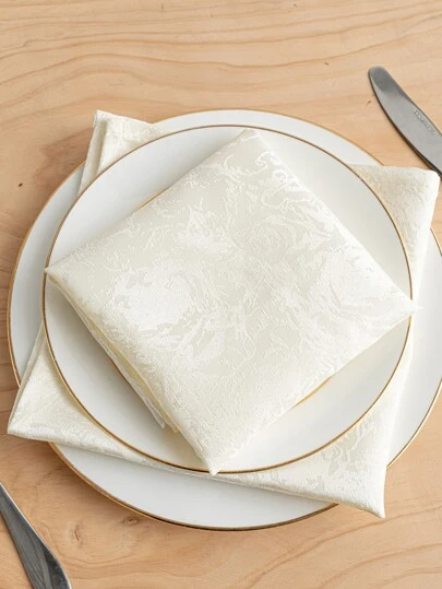 1入組米色提花餐巾婚禮派對用極簡滌綸布餐巾