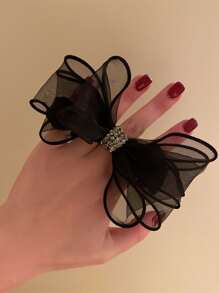1pc Feminine Organza Bow Hair Scrunchie, Suitable For Daily Wear For Women, Korean Style Scrunchies Hair Tie - Black - View 5