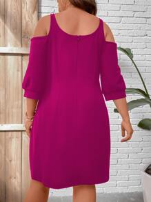 SHEIN LUNE Đầm Plus Size Chuỗi màu trơn Giải trí - Màu đỏ tím - Xem 2