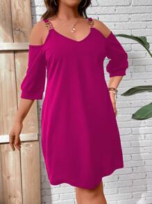 SHEIN LUNE Đầm Plus Size Chuỗi màu trơn Giải trí - Màu đỏ tím - Xem 6