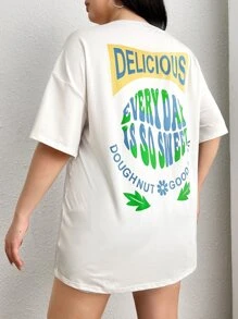 Flirla Plus Slogan Graphic Drop Shoulder Tee - White - View 1