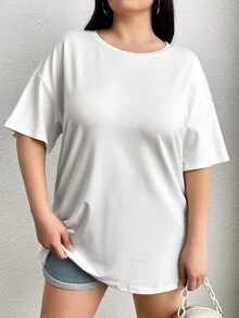 Flirla Plus Slogan Graphic Drop Shoulder Tee - White - View 4