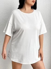 Flirla Plus Slogan Graphic Drop Shoulder Tee - White - View 5