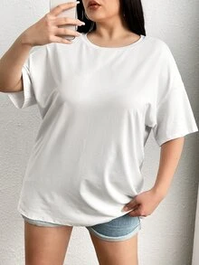 Flirla Plus Slogan Graphic Drop Shoulder Tee - White - View 6