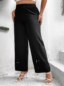 SHEIN LUNE Plus Laser Cut Out Wide Leg Trousers - Black - View 6